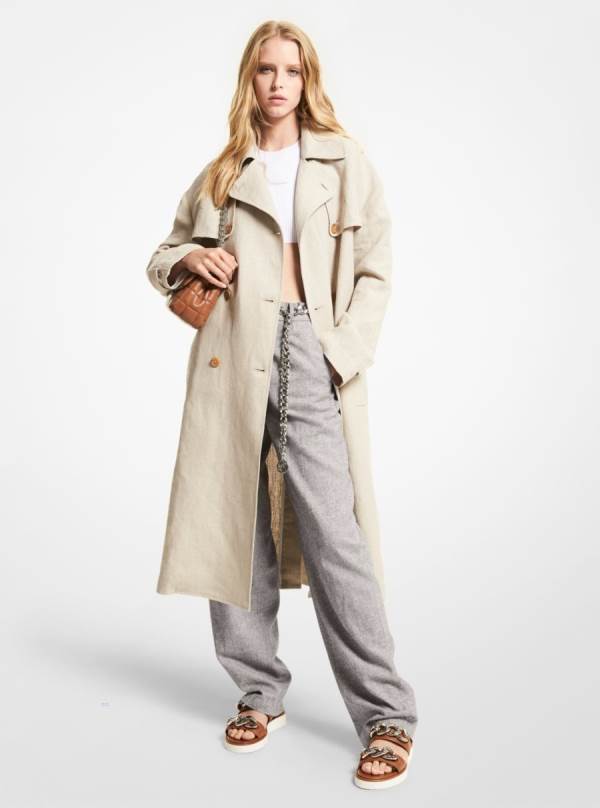 Damske Kabáty Michael Kors Washed Linen Trench Hnede - Oblecenie Michael Kors Lacne | BDXZJ-9804